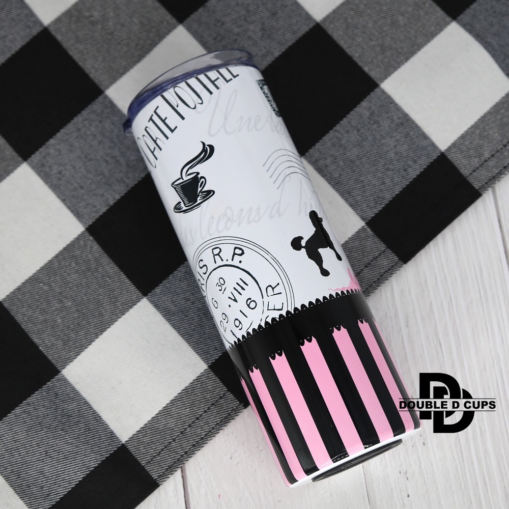 Paris Striped Pink & Black Tumbler